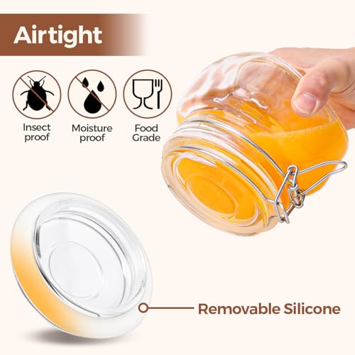 ComSaf Set of 6 Square Glass Jars with Airtight Wire Clamp Lids (17 Oz), Wide Mouth Pantry Canisters for Overnight Oats, Jam, Pickling, Spice Storage, Gifts - size: 17oz*6