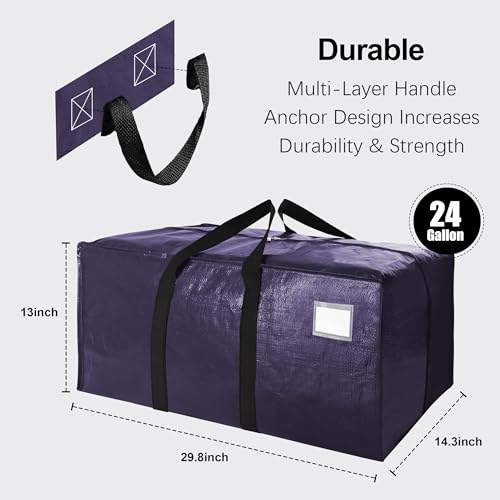 VELVETSURE 6 Pack Heavy Duty Large Moving Bags W/Backpack Straps - Strong Handles & Zippers, Storage Totes, Fold Flat, Alternative to Moving Box and Storage Bin, Semi-Transparent+Blue+Black - color: Semi-Transparent+Blue+Black, size: 24 Gal - 6 Pack