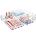 STORi SimpleSort 3-Piece Stackable Clear Drawer Organizer Set | 12" x 6" x 2" Rectangle Trays | Wide Makeup Vanity Storage Bins and Office Desk Drawer Dividers | Made in USA - size: 12x6x2"