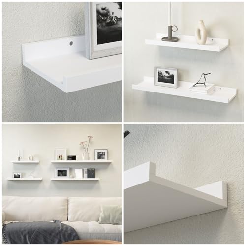 Boswillon 55.1 Inches Long Floating Shelves, 2 Set Rustic Wall Shelf for Bedroom, Nursery Book Shelf with Lip, Picture Ledge Shelf for Living Room, Bathroom, Kitchen - White - color: White, size: 55.1 In