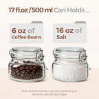 ComSaf Set of 6 Square Glass Jars with Airtight Wire Clamp Lids (17 Oz), Wide Mouth Pantry Canisters for Overnight Oats, Jam, Pickling, Spice Storage, Gifts - size: 17oz*6