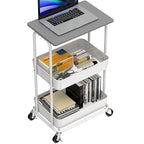 Simple Houseware 2-Tier Rolling Utility Cart with Lockable Wheels and Wood Top, Metal Storage Organizer Trolley for Kitchen, Bathroom, Office, Craft Room, Grey - color: Grey
