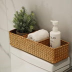 Seagrass Storage Basket 3 Sections Woven Shelf Baskets with Compartment (Natural, 14.6inch x 4.7inch x 3.1inch) - color: Natural 3 Sections without Lid