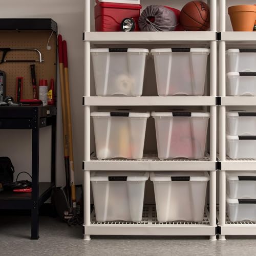 IRIS USA 54 Quart Stackable Plastic Storage Bins with Lids and Latching Buckles, 6 Pack - Pearl, Containers with Lids and Latches, Durable Nestable Closet, Garage, Totes, Tubs Boxes Organizing - size: 54 Qt, style: 6 Pack