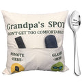 ZUYUROU Grandpa Gifts,2-Pocket Grandpa’s Spot Throw Pillow Covers 18x18 Inch + Engraved Spoon, Fathers Day Birthday Christmas Thanksgiving Day Gifts for Papa, Granddad - color: Grandpa