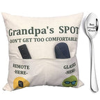 ZUYUROU Grandpa Gifts,2-Pocket Grandpa’s Spot Throw Pillow Covers 18x18 Inch + Engraved Spoon, Fathers Day Birthday Christmas Thanksgiving Day Gifts for Papa, Granddad - color: Grandpa