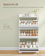 VASAGLE Shoe Cabinet with 3 Flip Drawers, Shoe Organizer, Adjustable and Removable Dividers, Holds 12-20 Pairs, Entryway, 9.4 x 23.6 x 47.7 Inches, Cloud White ULBC036WB02S - color: Cloud White, size: 9.5"D x 23.6"W x 47.7"H, style: shoe cabinet
