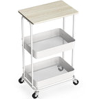 Simple Houseware 2-Tier Rolling Utility Cart with Lockable Wheels and Wood Top, Metal Storage Organizer Trolley for Kitchen, Bathroom, Office, Craft Room, Maple - color: Maple