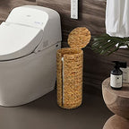 Graciadeco Stand Paper Storage with Lid Spare Extra 3 Rolls of Toilet Tissue Holder Free Standing Water Hyacinth Wciker Toilet Paper Organizer Basket for Bathroom
