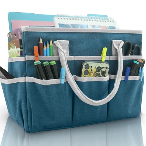 Cupohus Craft Organizer Bag, Art Supply Tote with Multiple Pockets, Portable Sewing Bag for Markers Scissors Brushes, Multi-Purpose Storage Case for Artists Crafters Hobbyists, Lightweight Travel Tote - color: DarkGreen