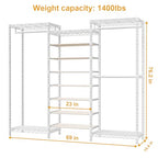 ULIFHOME E16 Heavy Duty Clothing Rack（With 7-Tier Adjustable Shoe Rack） Freestanding Clothes Rack for Hanging Clothes，Metal Closet Storage Organizer Large Wardrobe，69'' W x 15.8'' D x 76.2'' H，White - color: White