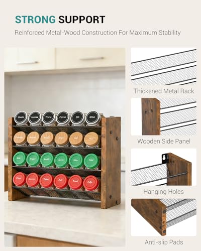NESAPTO Spice Rack Organizer for Cabinet, Wooden 4 Tier Vertical Seasoning Organizers for Kitchen Pantry, Countertop/Wall Mount, Holds 24 Spice Jars (No Jars Included),12.2" W × 9.4" H - size: Holds 24 Jars, 12.2"W × 9.4"H