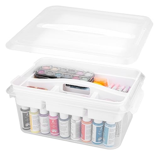 CraftGenes Craft Storage Box with Removable Tray, 20 QT Clear Plastic Organizer with Lids, White Playdoh Storage Containers for Crafts Supplies, Tools, Puzzles - size: 1-Pack