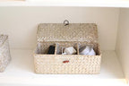 3 Section Seagrass Storage Basket, Handmade Shelf Baskets with Lid for Bathroom/Closet/Livingroom - color: Whitewash 3 Section with Lid