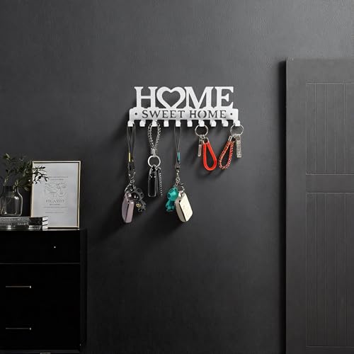 Key Holder Wall Mounted with Screws and Anchors, White Multifunctional Key Hanger with 10 Hooks, Entryway Front Door Kitchen Hallway Garage Office - color: Home-1 White