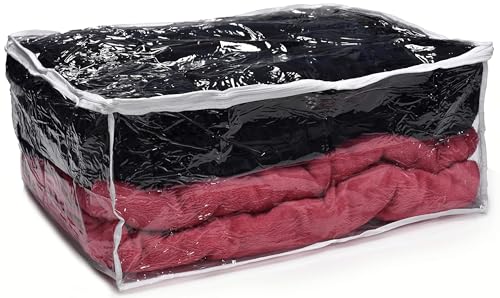 Handy Laundry Comforter Storage Bag – Large 90L Clear Zippered Organizer for Blankets, Bedding, Clothes & Pillows, Durable Plastic Storage for Closet, Moving, Under Bed – Dust & Moisture Protection - color: Clear 1-Pack