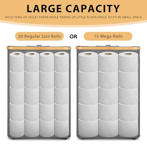 Odonata Large Toilet Paper Storage Basket with Lid, Slim Toilet Paper Organizer, Hold up to 20 Regular Rolls or 15 Mega Rolls. (Grey, 49L) - color: Grey