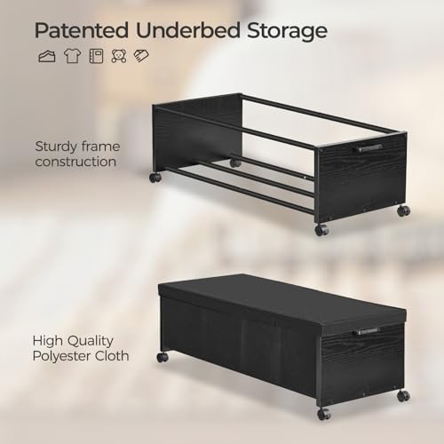 FOUCSSOMEI Under Bed Drawers on Wheels, XXXXL Size, UnderBed Storage with Wheels, Wooden Under Bed Storage, Underbelly Storage, Heavy Duty, Patented Design - color: Black, size: Quadruple Size