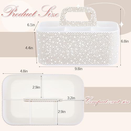 Marspark Bling Makeup Caddy Organizer with Handle, Sparkly Art Craft Holder, Glitter Bathroom Hair Caddy, Shimmer Pen Pencil Holder for Women Desk Organizer, Bling Gifts for Women(White,Pearl Diamond) - color: White, style: Pearl Diamond