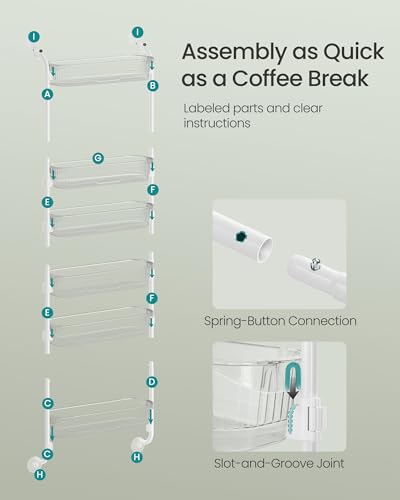 SONGMICS Over the Door Pantry Organizer, 6-Tier Kitchen Pantry Door Organizer with Adjustable Tall Baskets, Hanging Spice Rack, for Bedroom Bathroom Laundry Room, Transparent UKCS046WG01 - color: Transparent