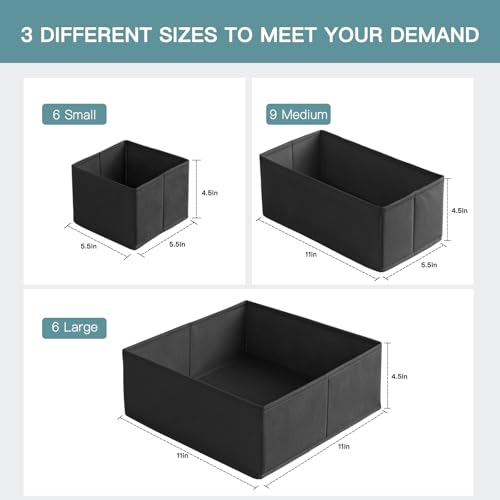 Criusia Drawer Organizer Clothes, 21 Pack Dresser Organizer for Baby Clothes, Underwear, Sock - Foldable Closet Organization and Storage Dividers Bins for Nursery, Bedroom (Black) - color: Black, size: 21PACK