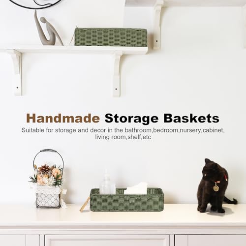 Small Resin Wicker Basket: Waterproof Sage Green Vanity Organizer 2-Pack for Modern Minimalist Decor - color: Green, size: small (2-pack)