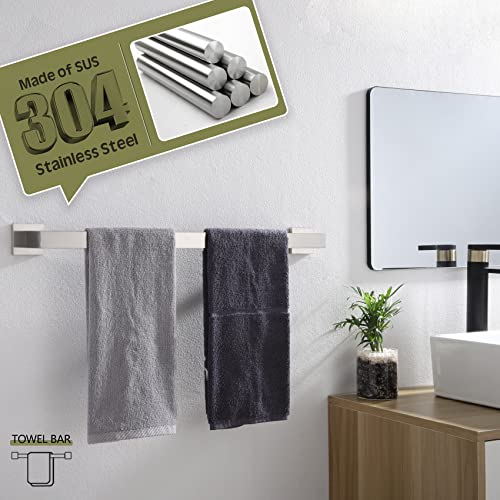 KOKOSIRI 20-Inch Single Towel Bar, Bathroom Kitchen Towel Holder, Wall Mounted SUS304 Stainless Steel Towel Rack, Brushed Nickel, B4003BR-L20 - color: Brushed Steel, size: 20-Inch