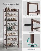 SONGMICS Narrow Shoe Rack - Sturdy 8 Tier Metal Tall Shoe Rack Shelf, Slim Shoe Storage Organizer for Closet Entryway Small Spaces, Bronze, 12"D x 17.6"W x 50.6"H - color: Bronze