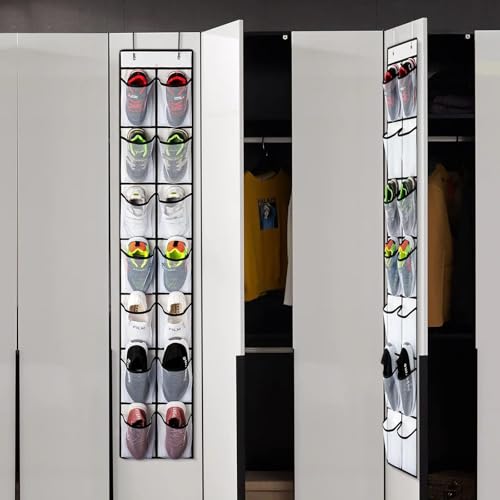 2 Pcs Over The Door Shoe Organizer 14 Large Pocket Hanging Shoe Rack for Closet Organizers And Storage, White