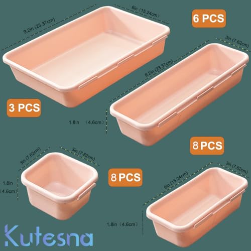 Kutesna 25 PCS Pink Drawer Organizer Set, 4 Size Interlocking Plastic Storage Bins for Office Supplies, Jewelry Makeup Vanity, Bathroom Kitchen, Home Organization Closet, Gadgets Small Items - color: Pink