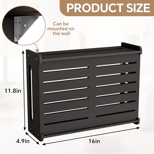 Wooden WiFi Router Storage Box Hider Shelf, Decorative Projector Box Hider Rack Countertop, for Cable, Modem, Internet, Router Power Cover Storage Organizer Cabinet Wall Mounted, Black - color: Black, size: Small
