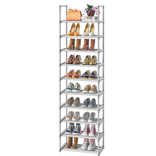 OYREL 10-Tier Metal Shoe Rack, Narrow Shoe Rack Organizer, Sturdy Shoe Shelf for Closets, Entryway, Bedroom, Garage - Silver - color: Silver, size: 17.1"W x 11.8"D x 78.7"H in 10 tier