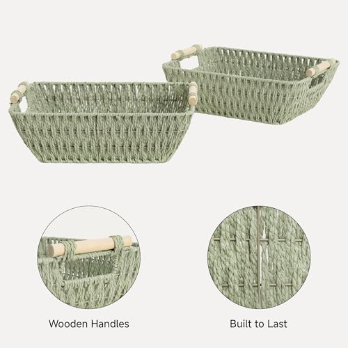 StorageWorks Large Wicker Storage Basket for Organizing with Wooden Handles, Toilet Paper Baskets for Shelf, Bosana Green, 2-Pack - color: Bosana Green, size: Medium