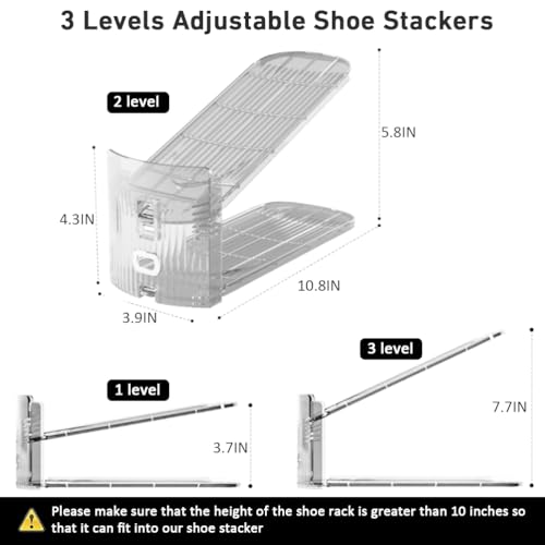20 Pack Clear Shoe Slots Organizer - Adjustable Height 3.7''to 7.7'' Shoe stackers for a pair of shoes ,Shoe rack storage shoe space saver 50%,Easy to assemble shoe hold shoe organizer for cloest - color: 20 Pack