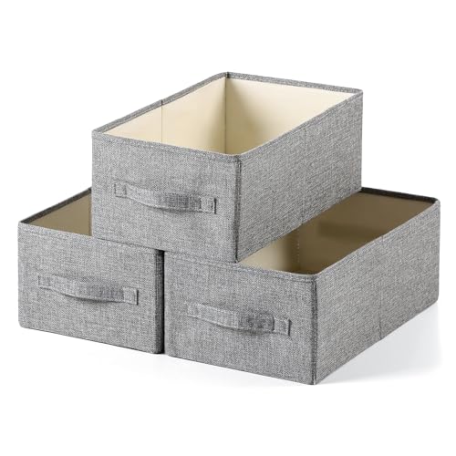 Linen Folding Storage Bins, 3 Pack Large Storage Baskets, Washable, Clothing Storage Bins with Handle, Closet Organizer for Storage Sweater,Sheets(dark grey, 16"x9½"x6¾") - color: dark grey, size: 16"x9½"x6¾"