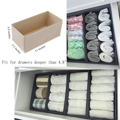Bructhun Drawer Organizer Set of 4 Beige - Fabric Storage Bins for Clothes, Underwear, Socks & Bras - 11" Dresser Dividers for Bedroom Closet - color: Beige