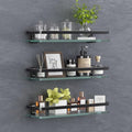 VOLPONE Bathroom Wall Shelf 15.7in Bathroom Glass Shelves Wall Mount Glass Shelf Rustproof Bathroom Wall Organizer 3 Tier (Black) - style: 3 tier without towel bar black