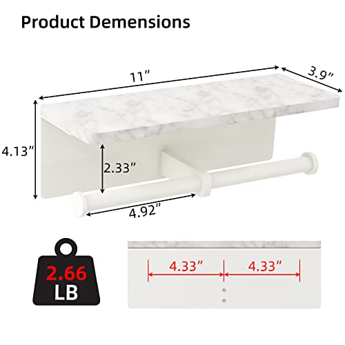 White Toilet Paper Holder with Shelf, New Upgrade Double Toilet Paper Holder with Storage, Marble Roll Toilet Paper Wall Mount for Bathroom Washroom - color: White, size: 2 Roll