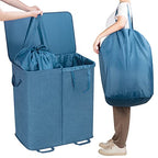 Lifewit Double Laundry Hamper with Lid and Removable Laundry Bags, Large Collapsible 2 Dividers Dirty Clothes Basket with Handles for Bedroom Laundry Room Closet Bathroom College, 136L Blue - color: Blue, size: 136L