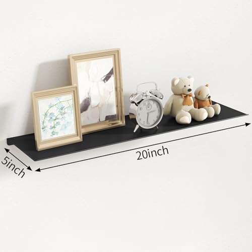 MKO 20" Floating Shelves for Wall, Long Metal Wall Mounted Shelf for Bathroom, Bedroom, Living Room, Kitchen, Display Hanging Shelves for Books/Storage/Room Decor 2 Packs, Black - color: Black, size: 20 IN