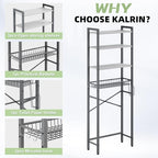 Kalrin Over-The-Toilet Storage Rack, 4-Tier Bathroom Organizer Shelf Over Toilet with Adjustable Shelf and Basket, Freestanding Space Saver Bathroom Shelves Above Toilet for Room (Gray- White) - color: Gray- White