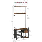 Homeiju Hall Tree with Bench and Shoe Storage, 3-in-1 Entryway Organizer with 6+2 Hooks, Coat Rack with Adjustable Feet for Stability, Mudroom Furniture with Storage Shelf
