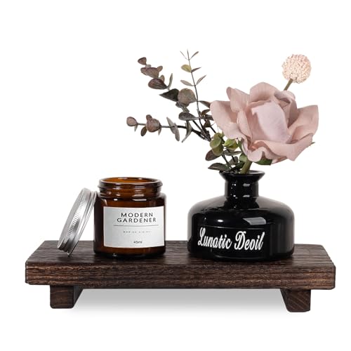 zoocatia Small Wood Tray Pedestal Stand Farmhouse Bathroom Decor Decorative Wooden Riser Kitchen Soap Dish Holder for Vanity, Counter, Sink, 10" x 4.5" - Drak Brown - color: Dark Brown, size: 10" x 4.5" x 1.6"