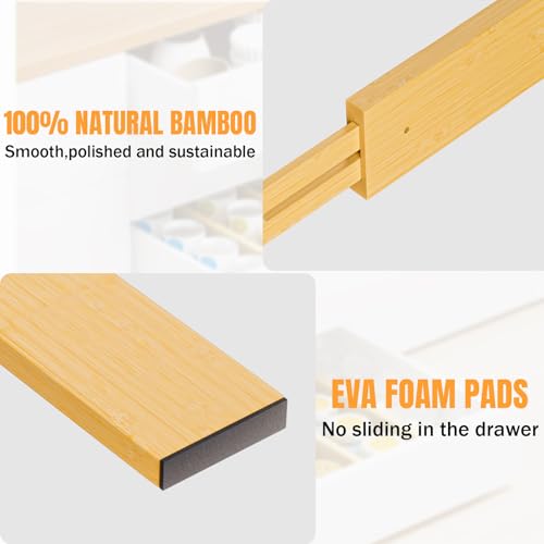 Bamboo Drawer Dividers, Adjustable Kitchen Drawer Organizer for Clothes,17-22" Expandable Drawer Organization Separators for Bedroom,Bathroom,Dresser and Office,4-Pack - style: bamboo-4Pack