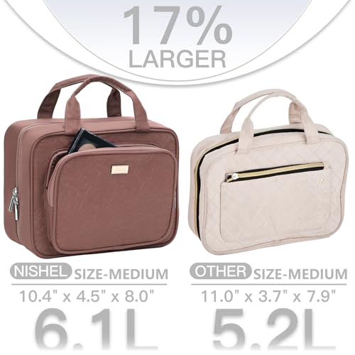 NISHEL Travel Toiletry Bag for Women, Makeup Essentials Organizer, Hanging Case for Accessories, Cosmetics, Medium Size, Rosewood-Pink - color: Rosewood-Pink, size: Medium