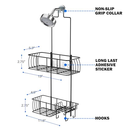 Epicano Shower Caddy Hanging, Anti-Swing Over Head Shower Caddy Rustproof with Hooks for Towels, Sponge and More, Matte Black - color: Matte Black
