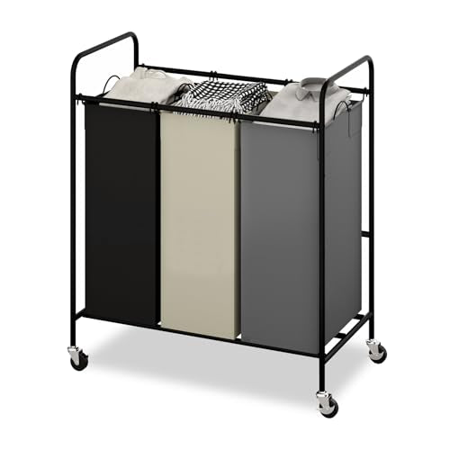 3 Section Laundry Hamper, 120L Large Rolling Laundry Sorter Cart, Laundry Basket with Lockable Wheels & Removable Bags, Laundry Room Organization for Dirty Clothes Storage - size: 3 Section Bags