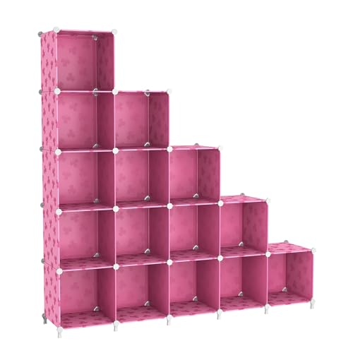 UNKU Cube Storage Organizer, 15 Cube Closet Organizer Storage Shelves, DIY Stackable Bookcase, Clothes Organizer Shelf for Closet, Bedroom, Living Room, Cabinet, Home, Office, Pink - color: Pink, size: 15cube