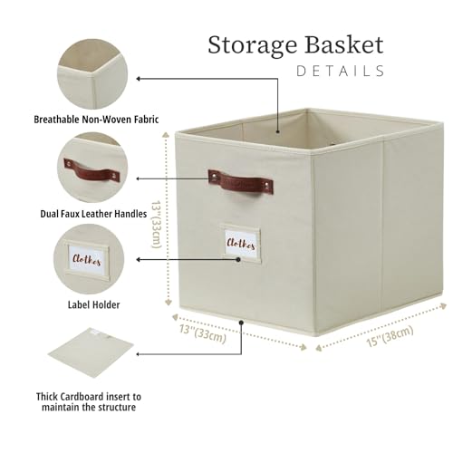DECOMOMO Storage Baskets, 13x15x13 Storage Cube Bins with Labels for Organizing Shelves Kallax (Kallax / 4pcs, Beige) - color: Beige, size: Kallax 13" x 15" / 4pcs