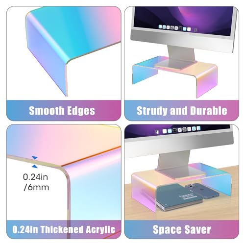 NiHome Iridescent Acrylic Computer Monitor Stand, Acrylic Laptop/PC/Desktop Stand Riser for Desk, Durable, Ergonomic Design, Space Saving for Home and Office